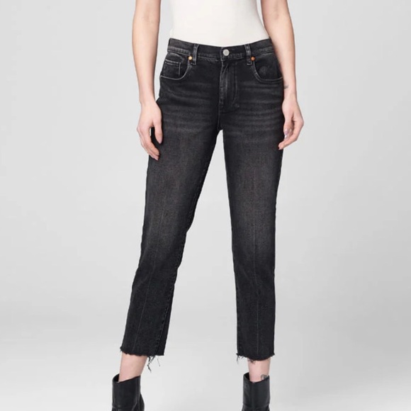 Blank NYC The Madison Frayed Hem High Rise Crop Jeans Nitro Black Size 29 - Picture 1 of 8